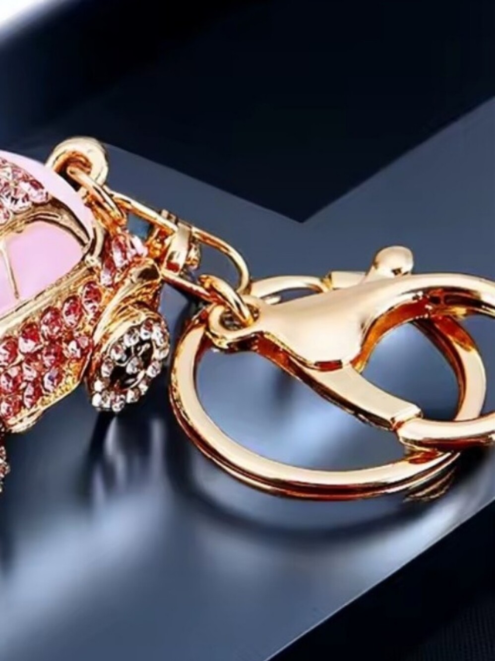 Pink Jeweled VW Style Car Bag Charm/Keychain - Picture 4 of 4